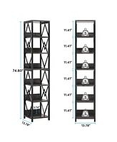 Tribesigns 6-Tier Bookshelf Storage Shelves: 75 Inches Tall Narrow Bookcase with Heavy Duty Metal Frame