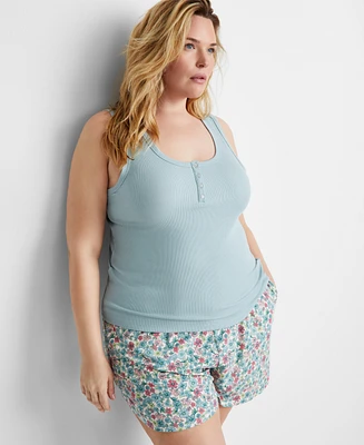 State of Day Plus Ribbed Henley Sleep Tank Top, Created for Macy's