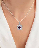 Amethyst (1-1/5 ct. t.w.) & Lab-Grown White Sapphire (1/3 Square Halo Birthstone Pendant Necklace Sterling Silver, 16" + 2" extender (Als