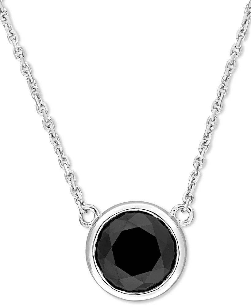 Black Diamond Bezel Solitaire 17" Pendant Necklace (2 ct. t.w.) in 14k White Gold