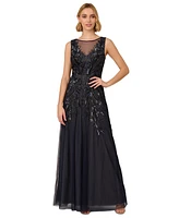 Adrianna Papell Women's Bead Metallic Mesh Gown