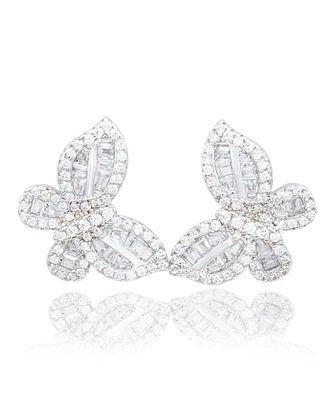 Suzy Levian Sterling Silver Cubic Zirconia Artistic Butterfly Hang Stud Earrings