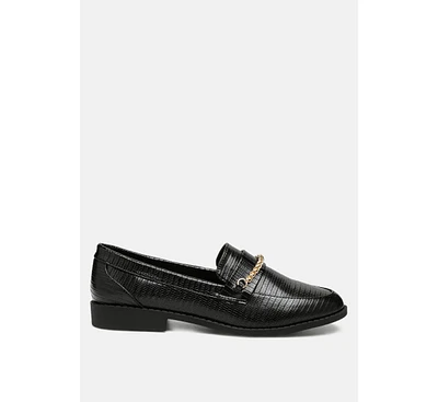 vouse low block loafers adorned with golden chain