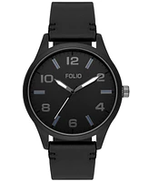 Folio Men's Three Hand Black Faux Leather Polyurethane Watch 45mm