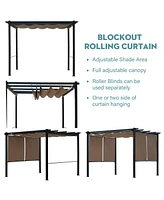 Aoodor 10 x 10 ft Outdoor Pergola with Retractable Canopy 4 Pieces Patio Sun Shade Shelter - Brown