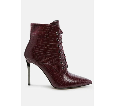 Women's escala croc lace-up stiletto boots