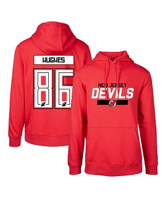 Men's LevelWear Jack Hughes Red New Jersey Devils Podium Name and Number Pullover Hoodie