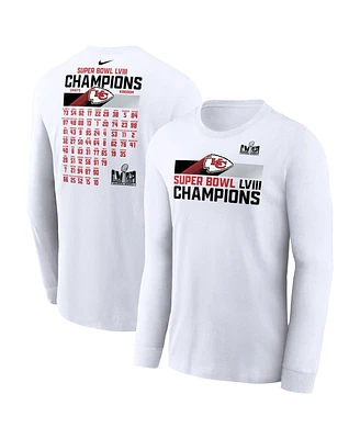 Men's Nike White Kansas City Chiefs Super Bowl Lviii Champions Roster Long Sleeve T-shirt