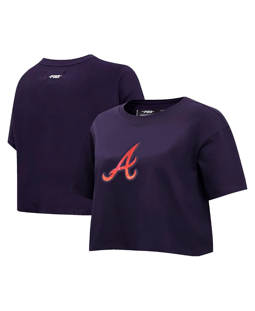 Women's Pro Standard Navy Atlanta Braves Painted Sky Boxy Cropped T-shirt