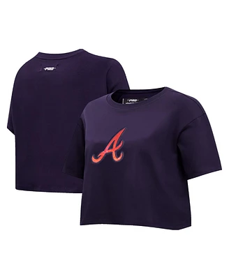 Women's Pro Standard Navy Atlanta Braves Painted Sky Boxy Cropped T-shirt