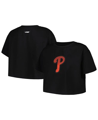 Women's Pro Standard Black Philadelphia Phillies Painted Sky Boxy Cropped T-shirt