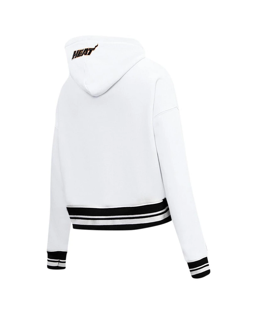 Women's Pro Standard White Miami Heat Script Tail Cropped Pullover Hoodie
