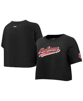 Women's Pro Standard Black New Jersey Devils Boxy Script Tail Cropped T-shirt