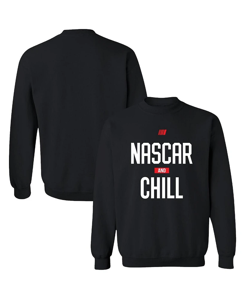 Men's Checkered Flag Sports Black Nascar and Chill Pullover Sweatshirt