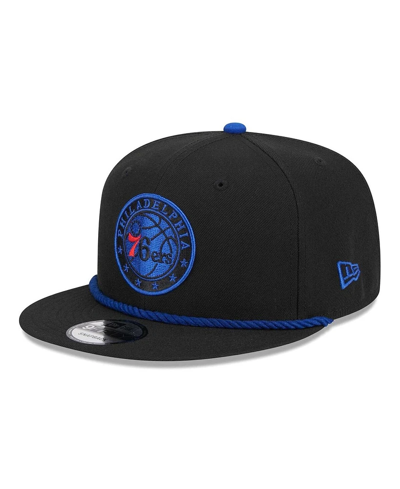 Men's New Era Black Philadelphia 76ers Back Laurels 9FIFTY Snapback Hat