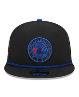 Men's New Era Black Philadelphia 76ers Back Laurels 9FIFTY Snapback Hat