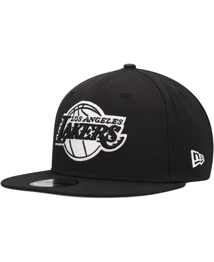 Men's New Era Black Los Angeles Lakers Chainstitch 9FIFTY Snapback Hat