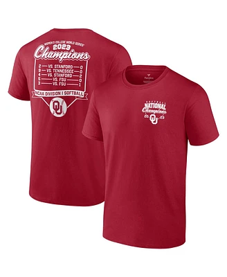 Men's and Women's Fanatics Crimson Oklahoma Sooners 2023 Ncaa Softball College World Series Champions Schedule T-shirt