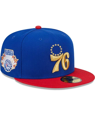 Men's New Era Royal, Red Philadelphia 76ers Gameday Gold Pop Stars 59FIFTY Fitted Hat