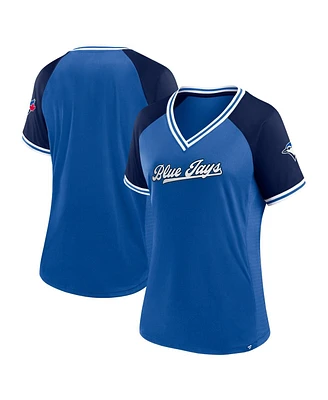 Women's Fanatics Royal Toronto Blue Jays Glitz & Glam League Diva Raglan V-Neck T-shirt