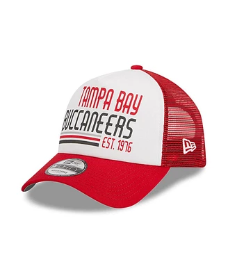 Men's New Era White, Red Tampa Bay Buccaneers Stacked A-Frame Trucker 9FORTY Adjustable Hat