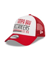 Men's New Era White, Red Tampa Bay Buccaneers Stacked A-Frame Trucker 9FORTY Adjustable Hat