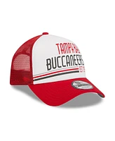 Men's New Era White, Red Tampa Bay Buccaneers Stacked A-Frame Trucker 9FORTY Adjustable Hat