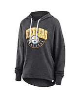 Women's Fanatics Charcoal Distressed Pittsburgh Steelers Lightewight Modest Crop Lounge Helmet Arch Pullover Hoodie