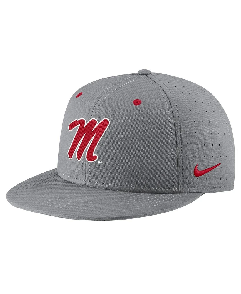 Men's Nike Gray Ole Miss Rebels Usa Side Patch True AeroBill Performance Fitted Hat