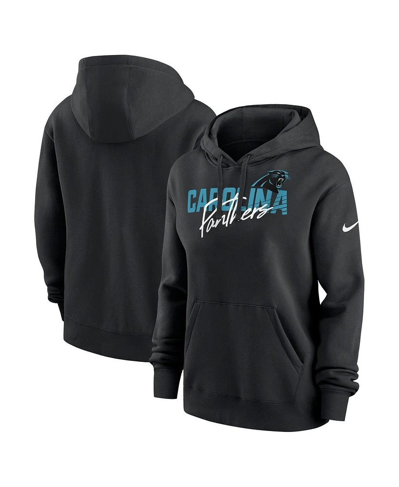 Women's Nike Black Carolina Panthers Wordmark Club Fleece Pullover Hoodie