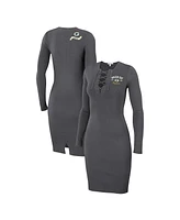 Women's Wear by Erin Andrews Charcoal Green Bay Packers Lace Up Long Sleeve Dress