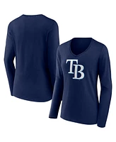 Women's Fanatics Navy Tampa Bay Rays Official Logo V-Neck Long Sleeve T-shirt