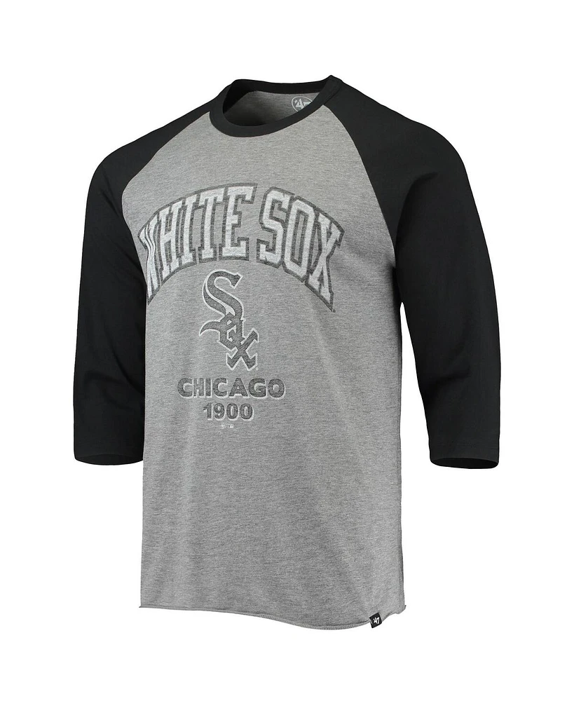 Men's '47 Brand Heathered Gray, Black Distressed Chicago White Sox 1900 Inaugural Season Vintage-Like Raglan 3/4-Sleeve T-shirt