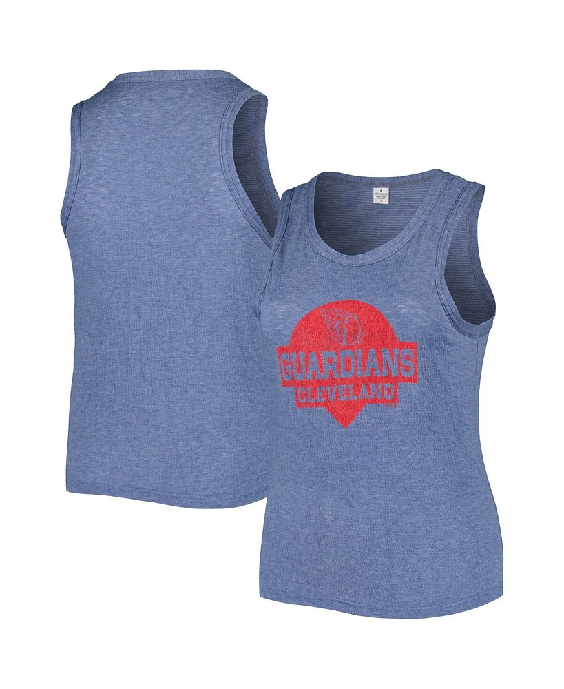 Women's Soft as a Grape Navy Distressed Cleveland Guardians Plus High Neck Tri-Blend Tank Top