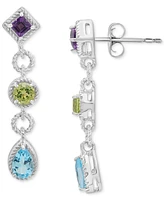 Amethyst (1/3 ct. t.w.), Peridot (1/2 ct. t.w.) & Blue Topaz (1 ct. t.w.) Mixed-Cut Drop Earrings in Sterling Silver