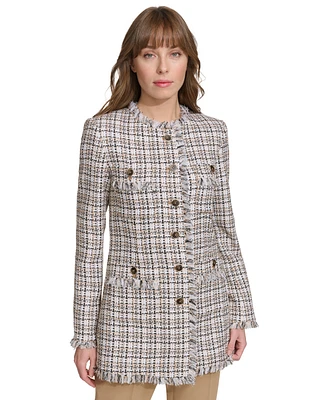 Tommy Hilfiger Women's Tweed Fringe-Trimmed Button-Down Jacket