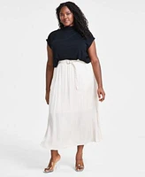 Bar Iii Trendy Plus Size Short Sleeve Blouson Top Belted Maxi Skirt Created For Macys