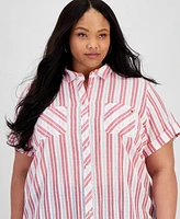 Tommy Hilfiger Plus Cotton Dobby Stripe Camp Shirt