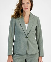 Le Suit Pinstripe One-Button Jacket & Slim-Fit Pantsuit, Petite Regular