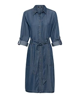 Olsen Women's Denim Shirt Dress with Belt & Roll Tab Sleeve Detail