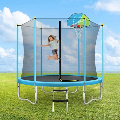 Simplie Fun Kids' 8FT Trampoline with Safety Enclosure & Basketball Hoop