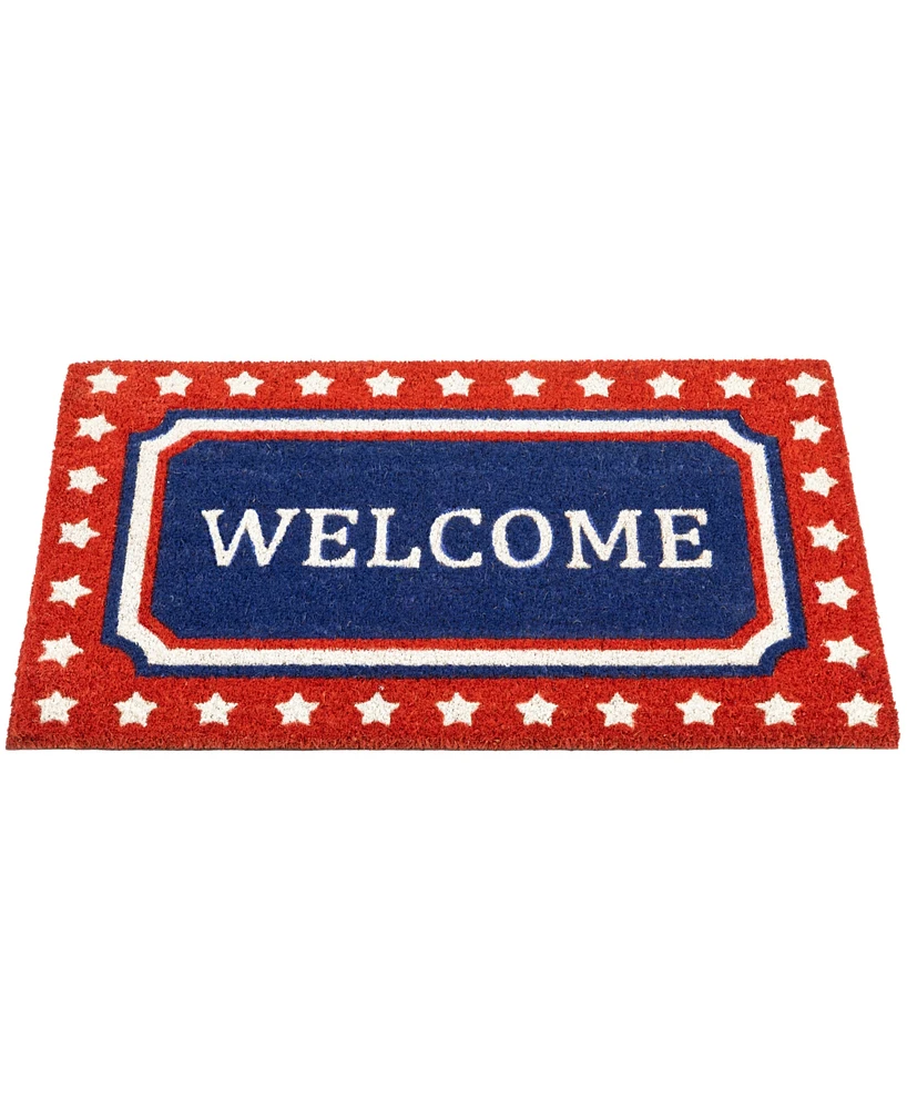 Northlight Blue and Red Coir "Welcome" Americana Outdoor Doormat, 18" x 30"