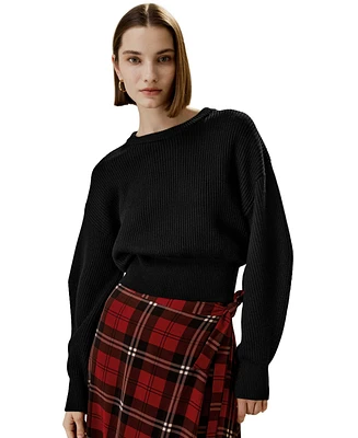 Lilysilk Women's Round Neck Drop-Shoulder Merino Wool Sweater for Women