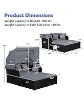 Costway Patio Rattan Daybed Lounge Retractable Top Canopy Side Tables Cushions