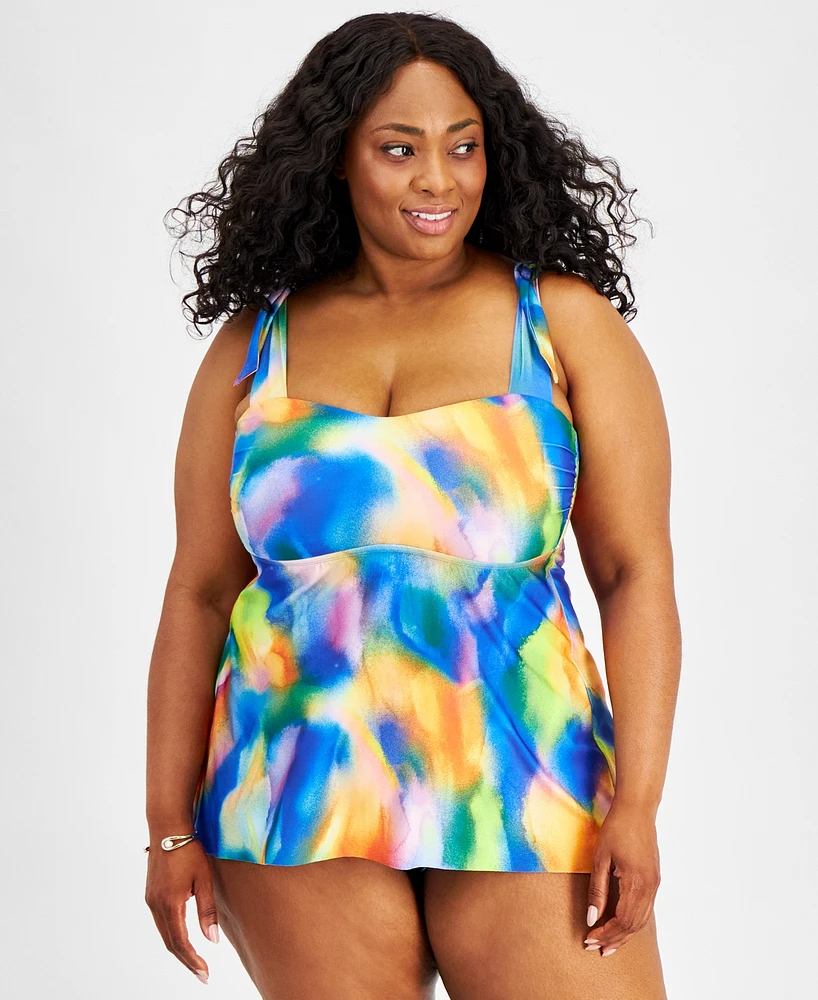 Becca Etc Plus Watercolor-Print Tankini Top