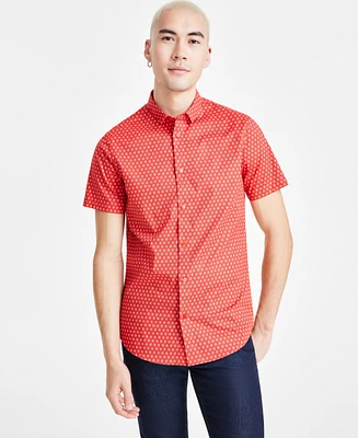 A|X Armani Exchange Men's Short Sleeve Button-Front Geometric Print Shirt, Created for Macy's