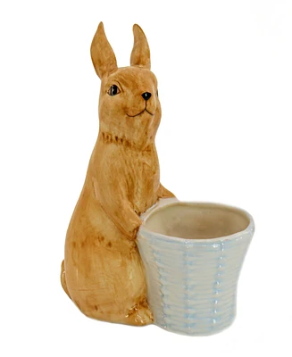 National Tree Company 11" Ceramic Bunny with White Basket