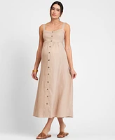 Seraphine Women's Maternity Linen-Blend Button-Front Midi Dress