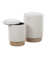 Marla Contemporary Nesting Ottoman Set in Wood and Fabric by Lumisource