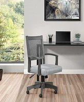 Office Star Deluxe Solid Wood and Cane Back 26.4" x 42" Bankers Chair with Antique-Like Gray Finish Frame and Gray Fabric Seat